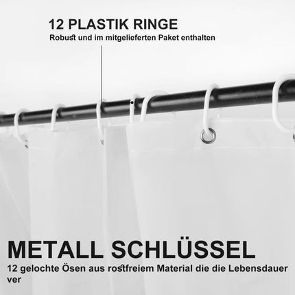 12 Hooks Waterproof Shower Curtain Solid Color Gray, 180x180 cm, Mildew Resistant PEVA for Bathroom.