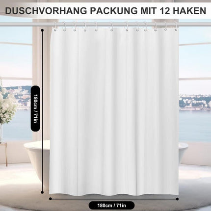 12 Hooks Solid Color Waterproof Shower Curtain for Bathroom, 180x180 cm, Mildew Resistant PEVA, Light Yellow.