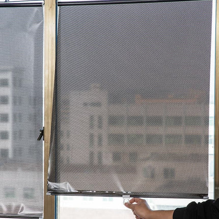 Blackout Curtain with Suction Cups, Removable Window and Car Sunshade, Telescopic Roller Blind, Black and Silver, 40×60cm.