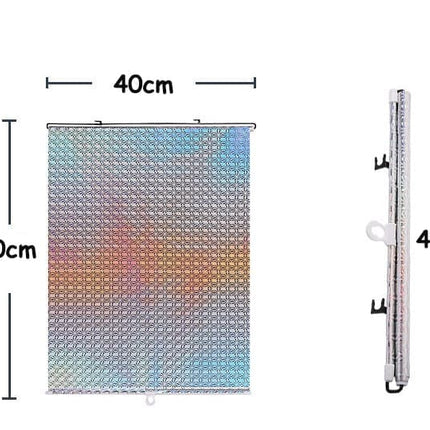 Blackout Curtain with Suction Cups, Removable Window and Car Sunshade, Telescopic Roller Blind, Black and Silver, 40×60cm.