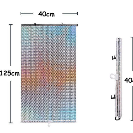 Removable Blackout Curtain with Suction Cups, Telescopic Portable Roller Blind for Windows and Car Sunshade, Black, 40×125cm.