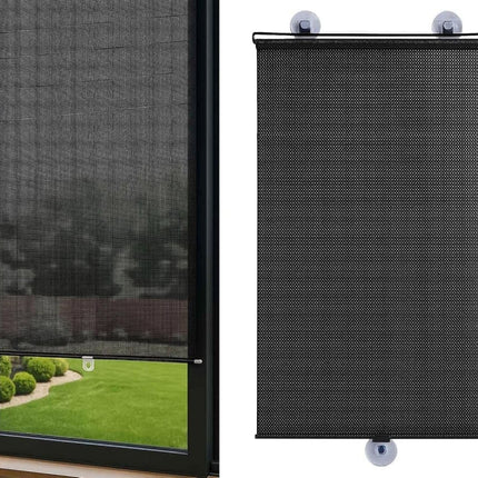 Removable Blackout Curtain Roller Blind with Suction Cups, Telescopic Portable Sunshade for Windows and Cars, 40×125cm, Black.
