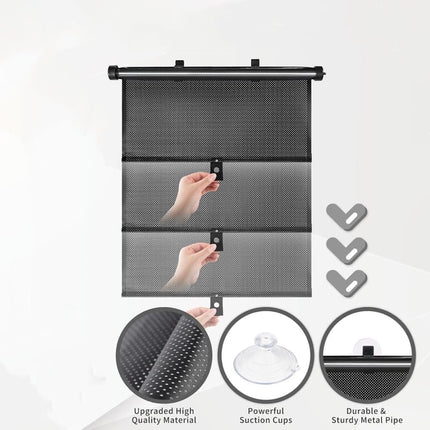 Blackout Curtain with Suction Cups, Removable Window and Car Sunshade, Telescopic Portable Roller Blind, Black, 50×125cm.
