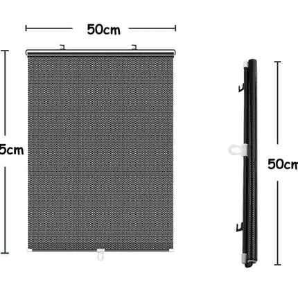 Blackout Curtain with Suction Cups, Removable Window and Car Sunshade, Telescopic Portable Roller Blind, Black, 50×125cm.