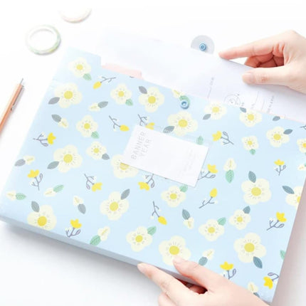 8 Compartments A4 Document Folder Waterproof Floral Pattern, with A4 Size, Yellow.