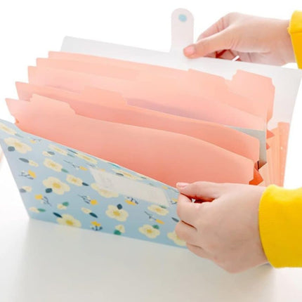 8 Compartments A4 Document Folder Waterproof Floral Pattern, with A4 Size, Yellow.
