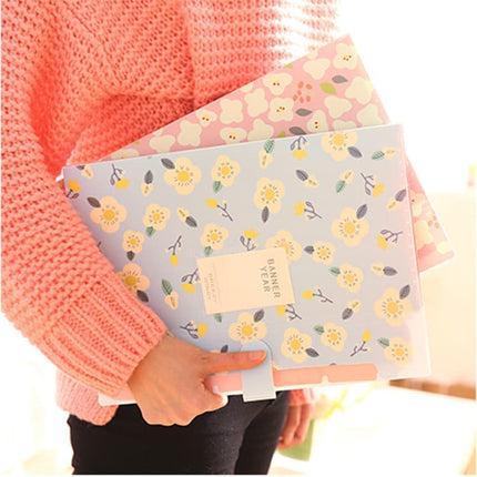8 Compartments A4 Document Folder Waterproof Floral Pattern, with A4 Size, Yellow.