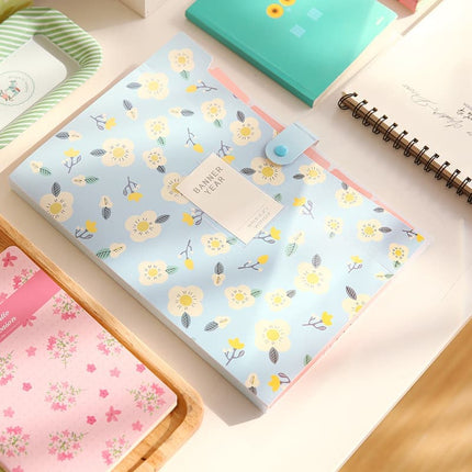 8 Compartments A4 Document Folder Waterproof Floral Pattern, with A4 Size, Yellow.