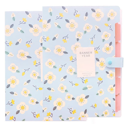 8 Compartments A4 Document Folder Waterproof Floral Pattern, Blue, with A4 Size.