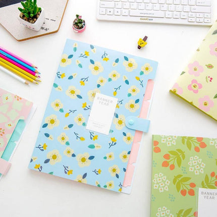 8 Compartments A4 Document Folder Waterproof Floral Pattern, Blue, with A4 Size.