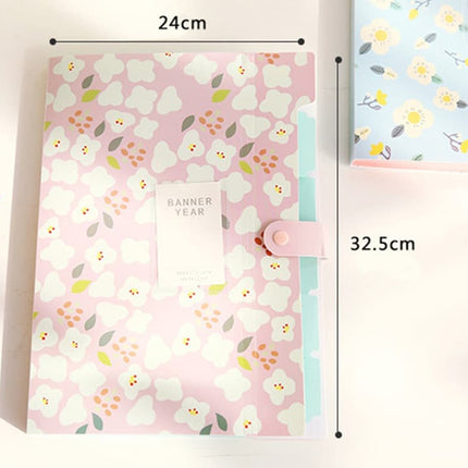 8 Compartments A4 Document Folder Waterproof Floral Pattern, Blue, with A4 Size.