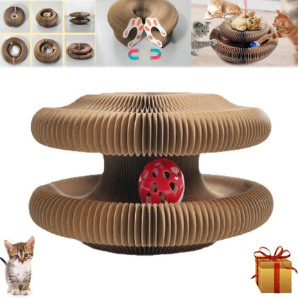2-in-1 Cat Scratching Mat with Ball and Bell, Interactive Cat Toy, Magnetic Design, Compatible with All Cats, 40x30cm.