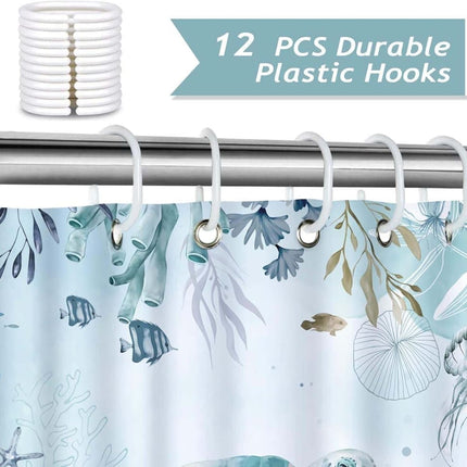 Waterproof Polyester Shower Curtain with Sea Turtle and Dolphin Design, Mildew Resistant, Light Blue, 180x180 cm.