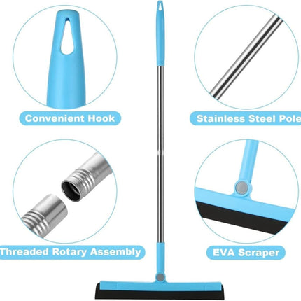 95 cm Water Scraper with Telescopic Handle, Rotatable for Wet and Dry Use, Compatible with Floors, Tiles, Windows and Showers, Blue.
