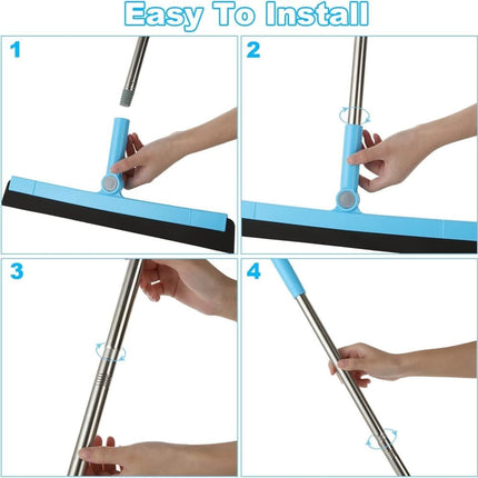 95 cm Water Scraper with Telescopic Handle, Rotatable for Wet and Dry Use, Compatible with Floors, Tiles, Windows and Showers, Blue.