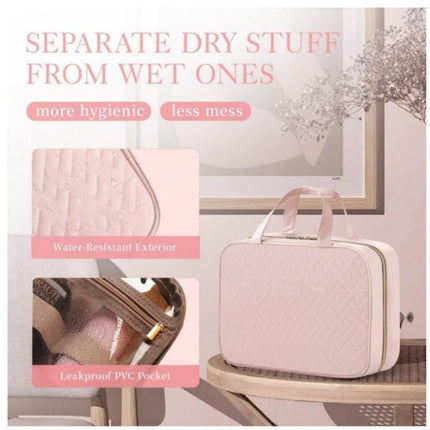 Waterproof Makeup Bag with Hanging Hook, Lightweight Toiletry Bag for Bathroom and Travel, Pink.