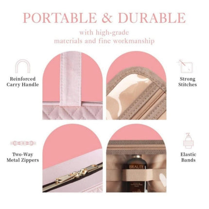 Waterproof Makeup Bag with Hanging Hook, Lightweight Toiletry Bag for Bathroom and Travel, Pink.
