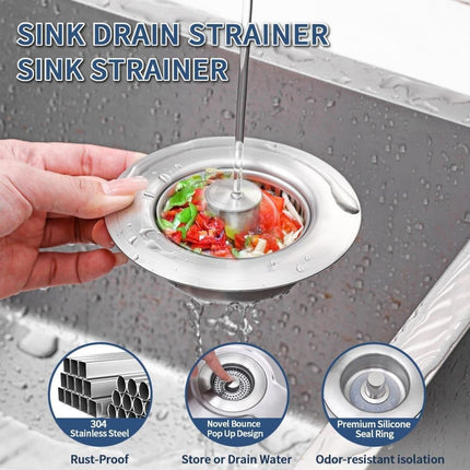 3-in-1 Stainless Steel Sink Strainer with Removable Basket, Easy to Clean Kitchen Strainer.