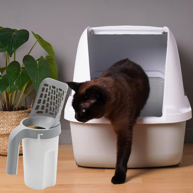2-in-1 Litter Box Scoop with Holder and Waste Bags, Non-Slip Durable Pet Cleaning Tool.