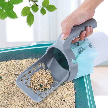 2-in-1 Litter Box Scoop with Holder and Waste Bags, Non-Slip Durable Pet Cleaning Tool.
