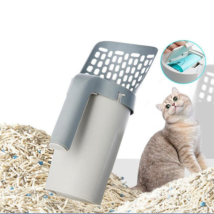 2-in-1 Litter Box Scoop with Holder and Waste Bags, Non-Slip Durable Pet Cleaning Tool.