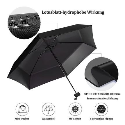 6-Fold Compact UV Protection Umbrella for Sun and Rain, Ultralight with Storage Box, Blue.