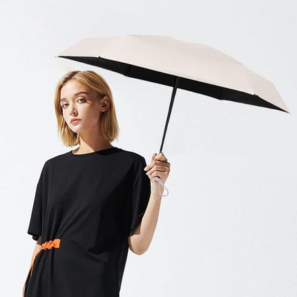 6-Fold Compact UV Protection Umbrella for Sun and Rain, Ultralight with Storage Box, Blue.