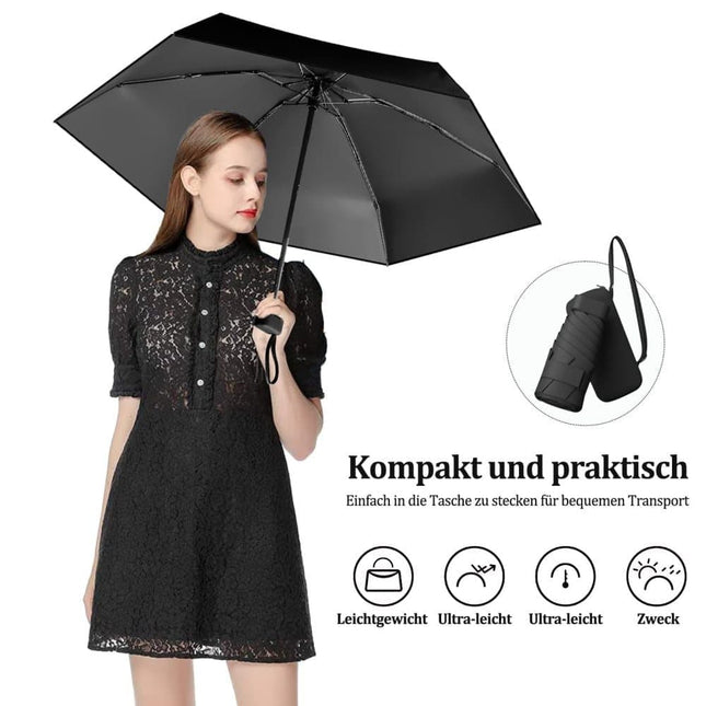 6-Fold Ultralight Capsule Umbrella with UV Protection for Sun and Rain, Green, 6-Fold.