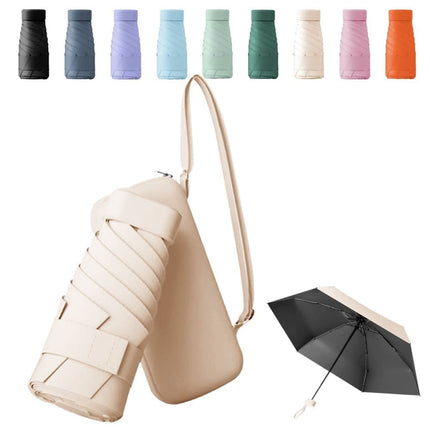 6-Fold Compact UV Protection Umbrella for Sun and Rain, Ultralight with Storage Box, Beige.