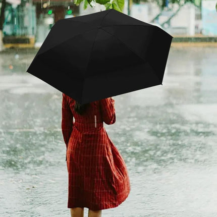 6-Fold Mini Umbrella with Storage Box, Ultralight Folding Pocket Umbrella for Sun and Rain UV Protection, Black.