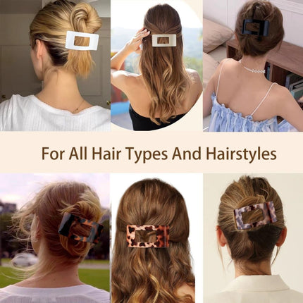4-Pack Multicolored Hair Clips, Ergonomic Curved Flat Clips for Thin and Thick Hair with Strong Grip, Oval/Square.
