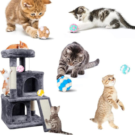 Colorful Cat Toy 7-pack with Bell for Stress Relief and Interactive Play, 7 pieces.