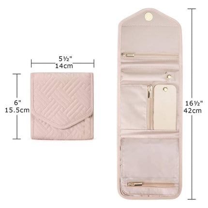 Pink Travel Jewelry Box with Compartments, 15cm, Compact Jewelry Storage Bag Easy to Carry in Your Bag.
