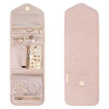 Pink Travel Jewelry Box with Compartments, 15cm, Compact Jewelry Storage Bag Easy to Carry in Your Bag.