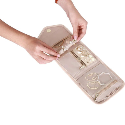 Pink Travel Jewelry Box with Compartments, 15cm, Compact Jewelry Storage Bag Easy to Carry in Your Bag.
