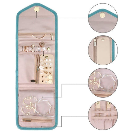 15cm Travel Jewelry Box with Compartments, Dark Blue Compact Jewelry Storage Bag Easy to Carry in Your Bag.