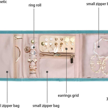 15cm Travel Jewelry Box with Compartments, Dark Blue Compact Jewelry Storage Bag Easy to Carry in Your Bag.