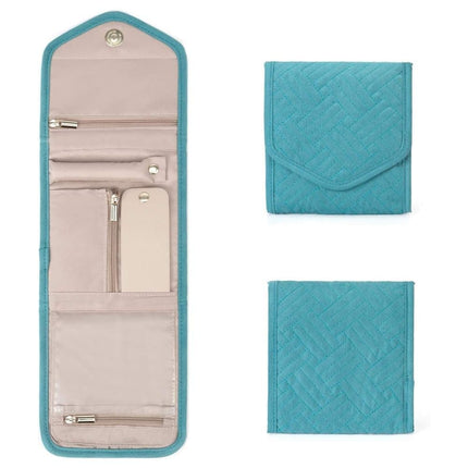 Green Travel Jewelry Box with Compartments, Compact Portable Jewelry Storage Bag, 15cm.