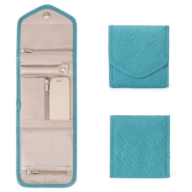 Green Travel Jewelry Box with Compartments, Compact Portable Jewelry Storage Bag, 15cm.
