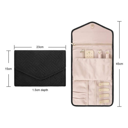 Black Travel Jewelry Box with Compartments, 23cm, Compact Jewelry Storage Bag Easy to Carry in Your Bag.