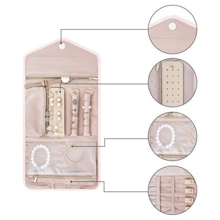 Compact Travel Jewelry Box with Compartments, Pink, 23cm.