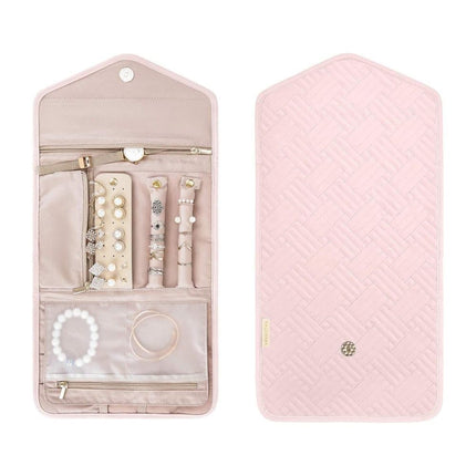 Compact Travel Jewelry Box with Compartments, Pink, 23cm.