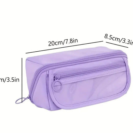 Large Waterproof Pencil Case with Zipper, Multifunctional Travel Pencil Box for Students & Office, Brown.