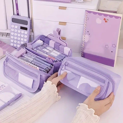 Large Waterproof Pencil Case with Zipper, Multifunctional Travel Pencil Box for Students & Office, Beige.