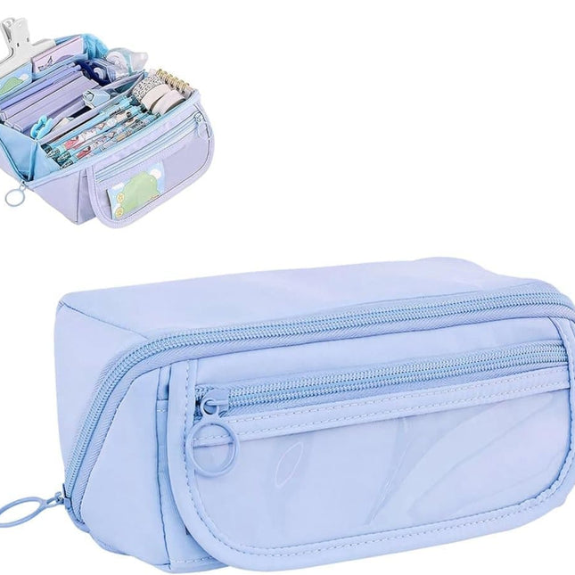 1 Large Waterproof Pencil Case with Zipper, Multifunctional Travel Pencil Box for Students & Office, Blue.