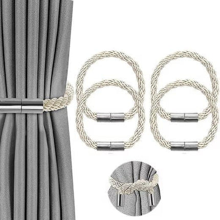 4-Pack Magnetic Curtain Tiebacks with Buckle No-Drill, Beige.