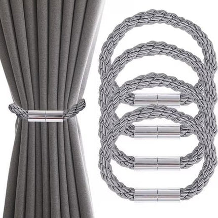 4-Pack Magnetic Curtain Tiebacks with Buckle No-Drill, Gray.