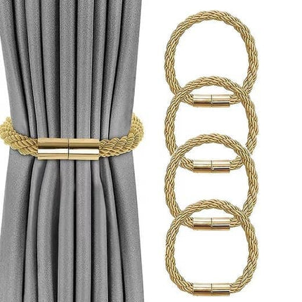4-Pack Magnetic Curtain Tiebacks with Buckle No-Drill, Gold.