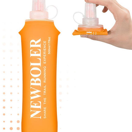 500ML Foldable Water Bottle BPA-Free Soft Bottle for Marathons Camping Hiking, 500ml, Orange.