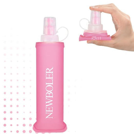 Foldable Water Bottle 250ml, BPA-Free Soft Bottle for Marathons Camping Hiking, Pink.